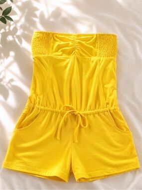Sunny Yellow Strapless Smocked Bodysuit Romper